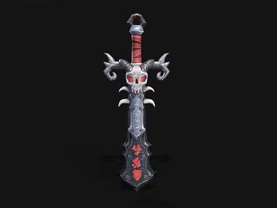 Decorative Fantasy Sword With Skull Embellished Hilt Red Accents And Sharp Metallic Blade 3d model