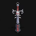 Decorative Fantasy Sword With Skull Embellished Hilt Red Accents And Sharp Metallic Blade