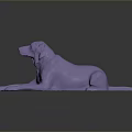 3D Dog Sculpture In Lying Position With Purple Metallic Finish On Dark Reflective Background