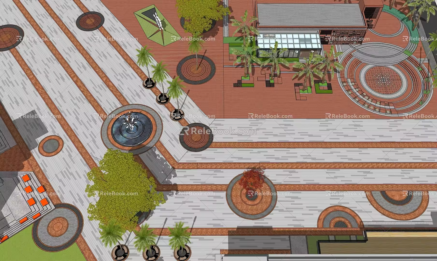 Modern Square Red Brick Round View 3d model