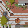 Modern Square Red Brick Round View 3d model
