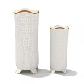 White Tableware Set With Gold Rim Dot Pattern And Footed Base Design 3d model