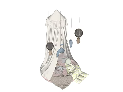 Elegant Ceiling Drapery With Hanging Lanterns And Soft Play Mats 3d model