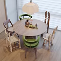 Solid Wood Round Dining Table Set With Unique Stylish Chairs For Cozy Home Dining Space