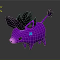Purple Cartoon Creature with Black Ears Spiky Tail Blue Cross Mark Cute Fantasy Design