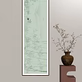 Oriental Zen Abstract Painting Featuring Bamboo Pattern On Screen And Ceramic Vase 3d model