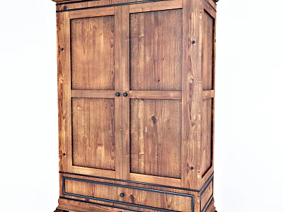 Solid Wood Wardrobe with Double Doors and Bottom Drawer Natural Rustic Design 3d model
