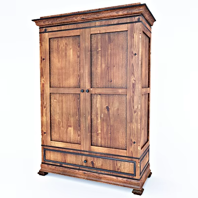 Solid Wood Wardrobe with Double Doors and Bottom Drawer Natural Rustic Design 3d model