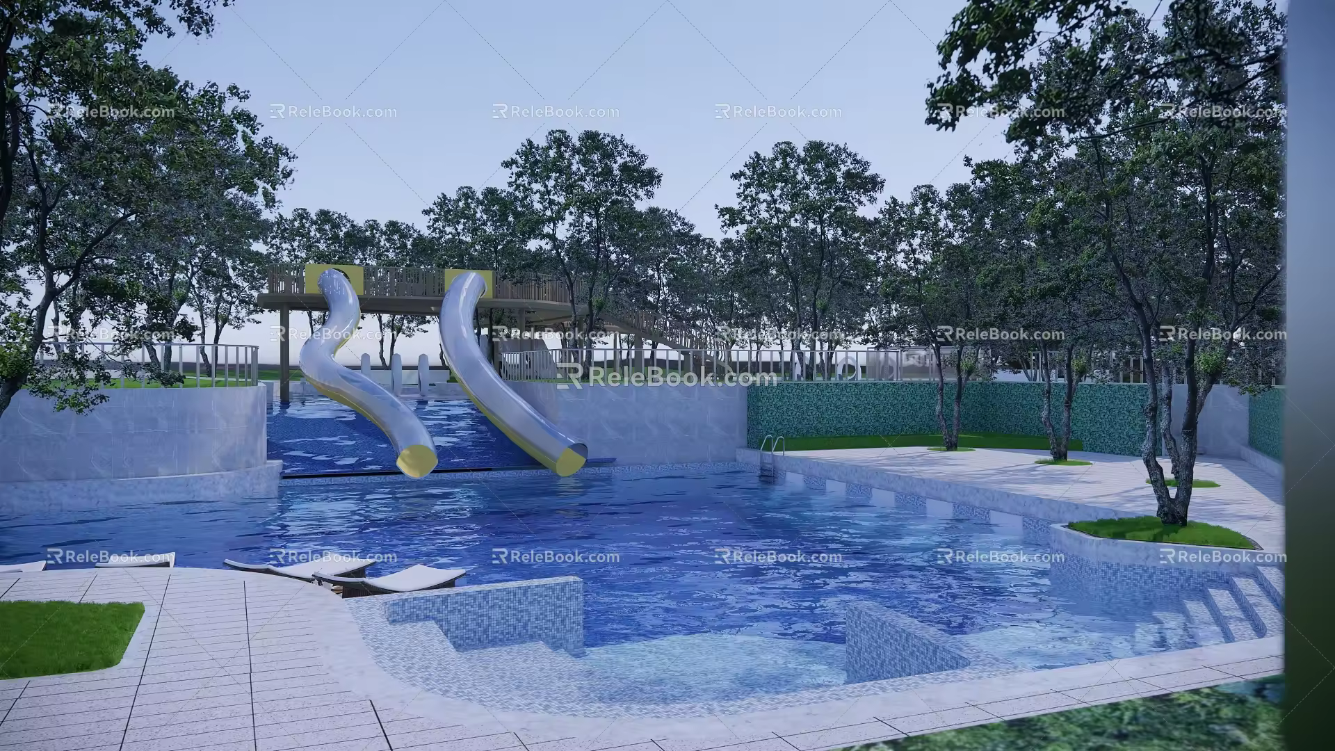 Large swimming pool Modern swimming pool 3d model