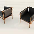 Modern Black Leather Leisure Chairs With Wooden Frame Set of Two Design