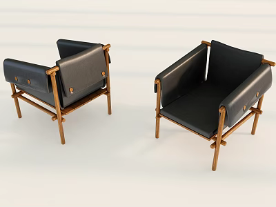 Modern Black Leather Leisure Chairs With Wooden Frame Set of Two Design 3d model