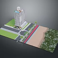 High Rise Apartment Building With Rooftop Pool Near Beach And Palm Trees
