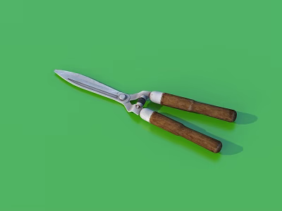 Household Scissors With Wooden Handles On Green Background For Daily Use 3d model