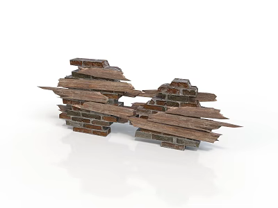 Distressed Brick Wall And Weathered Wooden Planks For Decorative Elements 3d model