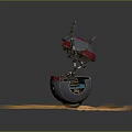 3D Robot Character with Metallic Structure Glowing Eyes and Mechanical Arms on Sandy Base 3d model