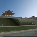Ancient Chinese Architecture With Traditional Pavilion Stone City Wall Green Grass And River View