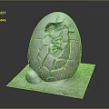 Mystical Cracked Egg Sculpture Featuring Mythical Creature Hatchling With Textured Shell On Stone Base