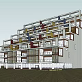 Modern Multi Story Apartment Building With Colorful Balconies And Glass Facade