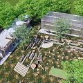 Rustic Guesthouse Architecture With Lush Greenery Garden Paths and Outdoor Terrace