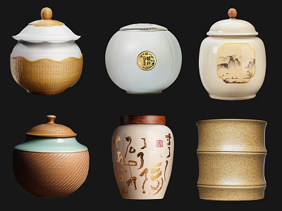 Traditional And Modern Ceramic Vessels With Decorative Patterns Carvings And Lids 3d model