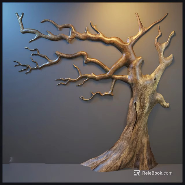 Wooden Tree Shaped Wall Decor for Home Interior with Gray Background 3d model 