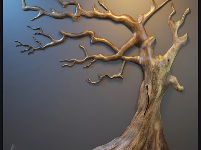Wooden Tree Shaped Wall Decor for Home Interior with Gray Background 3d model