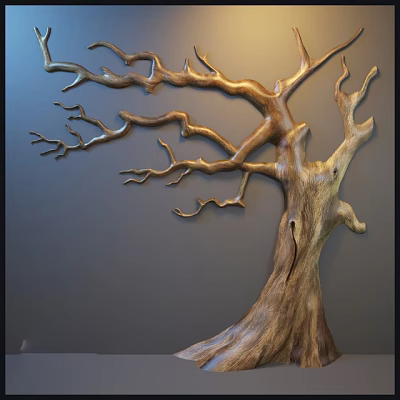Wooden Tree Shaped Wall Decor for Home Interior with Gray Background 3d model