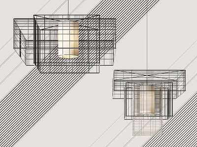 Modern Geometric Chandelier With Wireframe Structure And Central Light Source 3d model