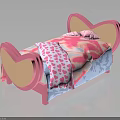 Cute Pink Kids Bed With Heart Shaped Headboard And Heart Pattern Bedding