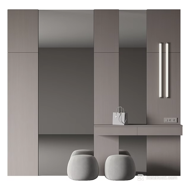 Modern Minimalist Dressing Table With Large Mirror And Wall Sconce Lighting 3d model