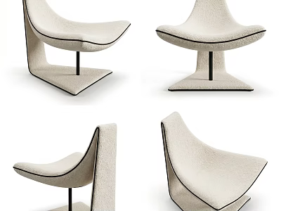 Modern Single Sofa Design With Beige Upholstery And Black Trim Geometric Base 3d model