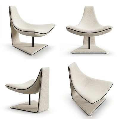 Modern Single Sofa Design With Beige Upholstery And Black Trim Geometric Base 3d model