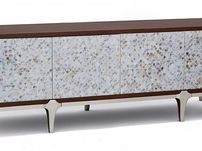 Modern TV Stand with Mother of Pearl Inlay Surface and Sleek Metal Legs Design 3d model