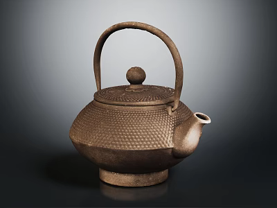 Traditional Cast Iron Teapot With Woven Texture Curved Handle And Round Knob Lid 3d model
