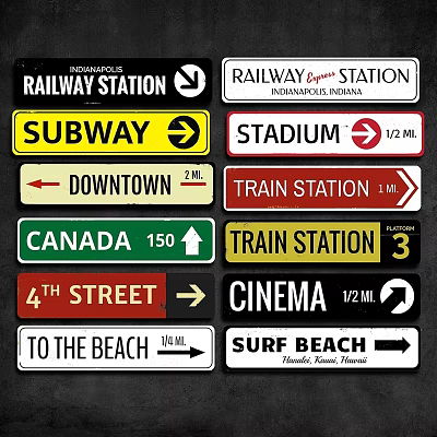 Directional Informational Signs Indicating Railway Station Subway Stadium Downtown Cinema Beach 3d model