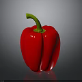 Fresh Shiny Red Bell Pepper With Green Stem On Dark Background