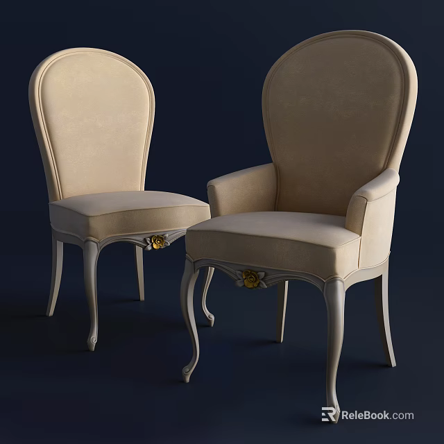 Beige Single Sofa with Elegant Curved Legs Ornamental Gold Accents and Classic Design 3d model 