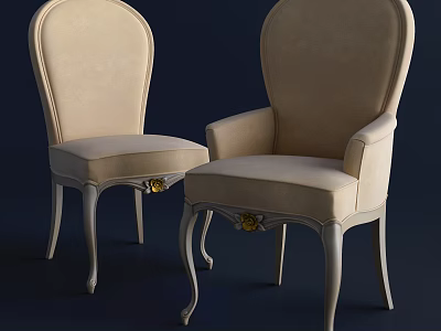 Beige Single Sofa with Elegant Curved Legs Ornamental Gold Accents and Classic Design 3d model