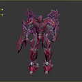 Red And Silver Mechanical Robot With Complex Armor And Weapon Standing Pose