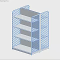 White Metal Display Shelf with Grid Side Panels and Multiple Storage Shelves in Room
