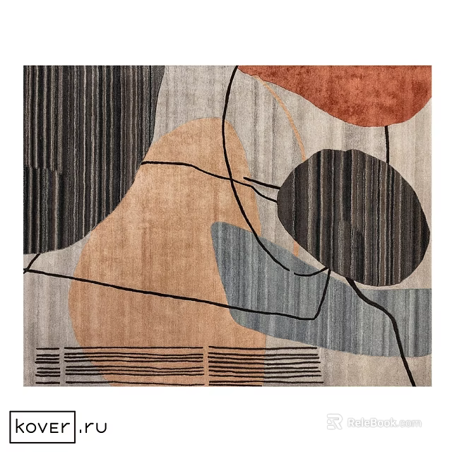 Modern Square Rug With Abstract Geometric Patterns Earth Tones And Black Lines 3d model 