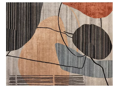 Modern Square Rug With Abstract Geometric Patterns Earth Tones And Black Lines 3d model