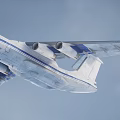 Large Military Transport Aircraft In Flight With Extended Landing Gear And Blue Stripes