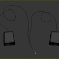 Black Speakers With Silver Drivers And Connecting Cable Placed On Grey Surface Against Dark Background 3d model