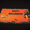 Halloween Themed Square Rug with Happy Halloween Text Pumpkin Bat and House Decorations
