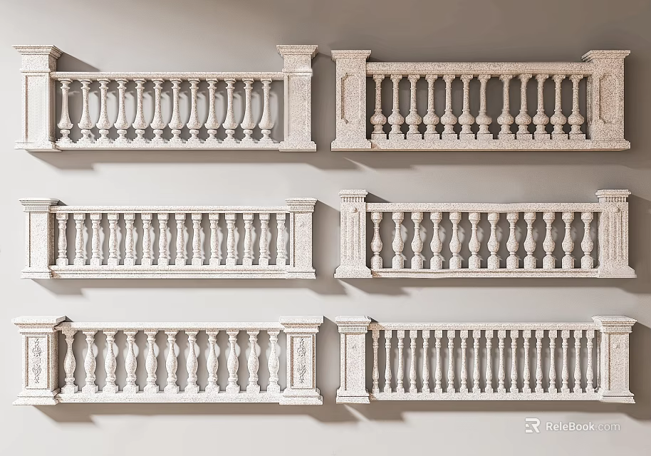 Elegant Traditional Stone Fence Design With Decorative Railings And Baluster Details 3d model 