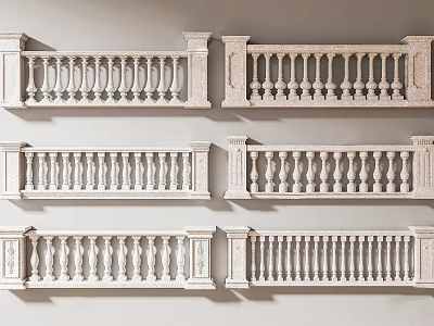 Elegant Traditional Stone Fence Design With Decorative Railings And Baluster Details 3d model