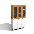 Wooden Top White Base Display Cabinet Shelf With Glass Doors And Multiple Shelves