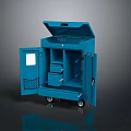 Blue Open Tool Cabinet On Wheels With Storage Drawers And Compartments 3d model
