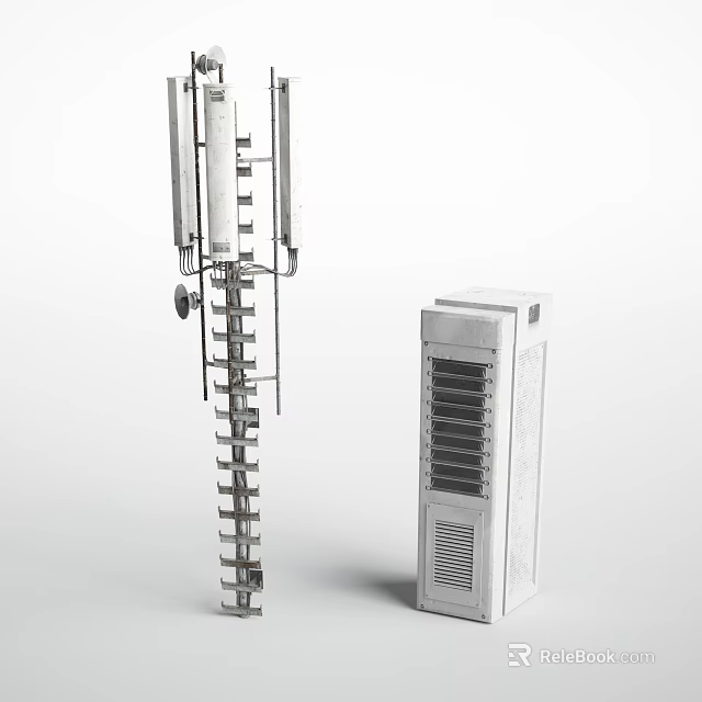 Industrial Equipment Tower Structure With Multiple Poles And Control Cabinet Featuring Ventilation Grilles 3d model 